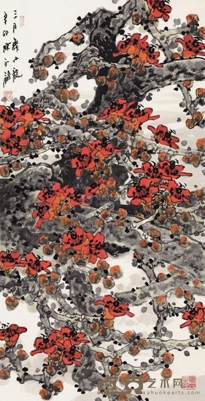 陈永锵 辛卯(2011年)作 三月舞丹龙 镜片 <em>137×69cm</em>