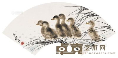 方楚雄 庚午(1990年)作 溪边群鸭 镜片 <em>27×58cm</em>