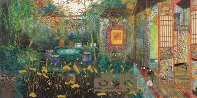 方向 壬辰(2012年)作 留客临轩试越茶 镜片 <em>69×137cm</em>