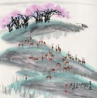张石培 戊辰（1988年）作 春鹿 立轴