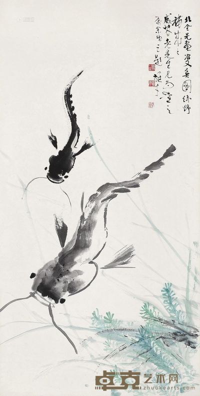 姚北全 叶绿野 鱼乐图 立轴 <em>134×67cm</em>