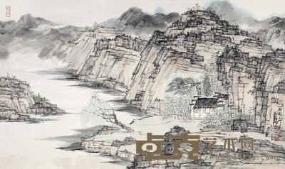 吴静山 己卯(1999年)作 山居图 镜框 <em>58×96cm</em>