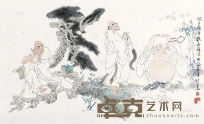陈衍宁 挖耳罗汉 欢喜罗汉与布袋罗汉 镜框 <em>41×68cm</em>