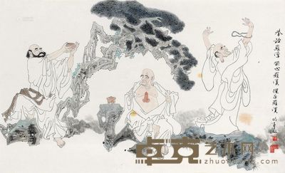 陈衍宁 举钵罗汉 开心罗汉与举手罗汉 镜框 <em>41×68cm</em>