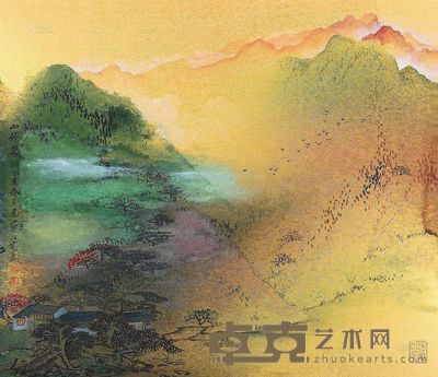 宋文治 乙亥(1995年)作 山邨暮泊 镜框 <em>45.5×53cm</em>