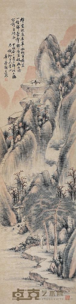 胡公寿 甲戌(1874年)作 山水 立轴 <em>145×36cm</em>