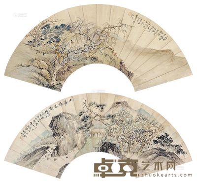 李育 辛丑(1901年)作、甲辰(1904年)作 天寒有鹤守梅花·山居读易图 (两帧) 镜片 <em>16.5×53cm×2</em>