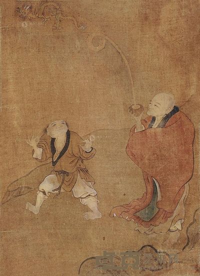 佚名 罗汉戏龙 立轴 <em>28×21cm</em>
