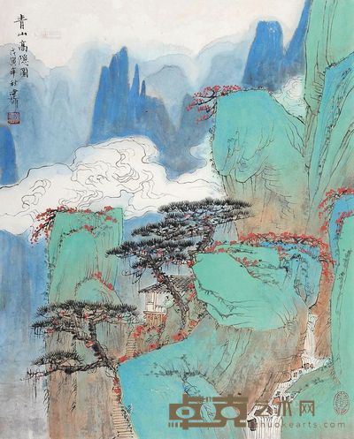 徐建明 戊寅(1998年)作 青山高隐图 镜片 <em>59×48cm</em>