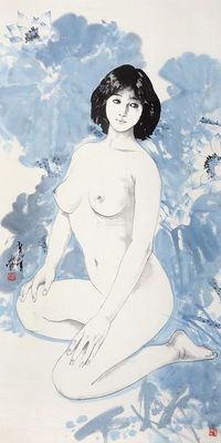 林峥明 辛卯（2011年）作 青花 立轴