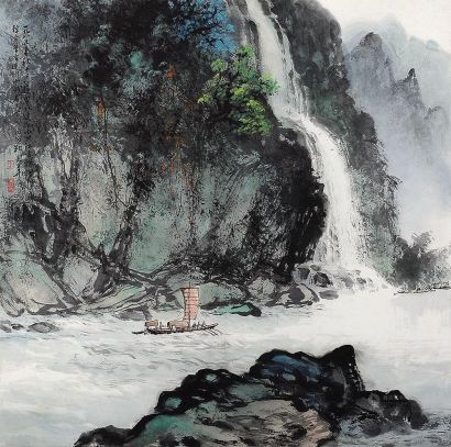 李国华 丙寅（1986年）作 山水 镜片