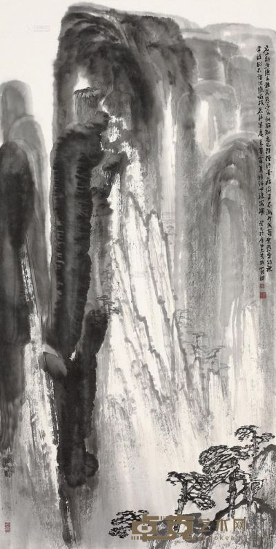 罗渊 癸巳（2013年）作 名山刻画总支离 镜片 <em>136×68cm</em>