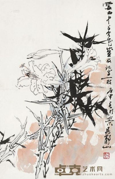 吴静山 庚申(1980年)作 百合 立轴 <em>83×53cm</em>