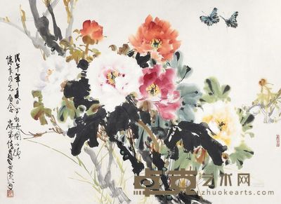 陈子毅 戊午(1978年)作 牡丹 镜片 <em>77×106cm</em>