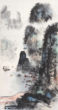 陈子毅 丙寅（1986年）作 山水 镜片
