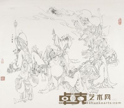 梁嘉玲 十八罗汉 镜片 <em>89.5×97cm</em>
