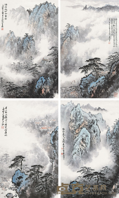 应野平 1981年作 黄山胜景 四条屏镜心 <em>85×51cm×4</em>