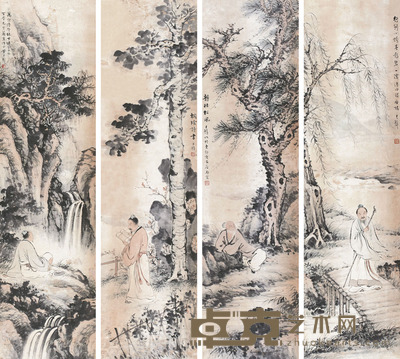 黄君璧 1932年作 人物 四条屏轴 <em>124×32cm×4</em>