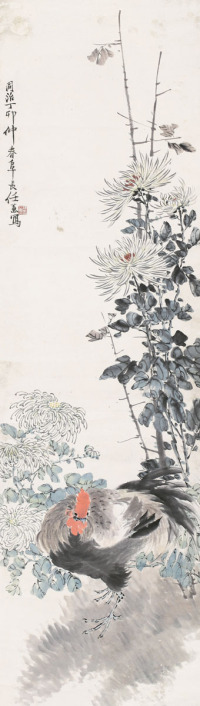 任薰 1867年作 花鸟 轴