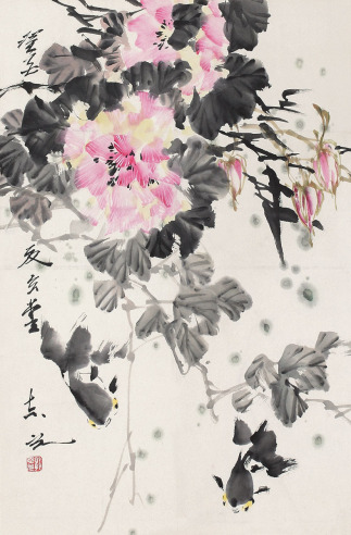 郭志光 1973年作 金鱼花卉 轴