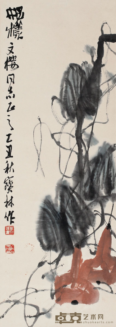 姜宝林 1985年作 丝瓜图 轴 <em>94×33cm</em>