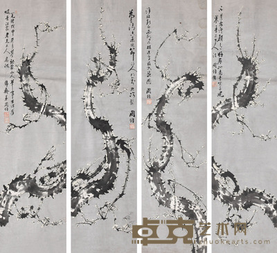 周钧 梅花 四条屏轴 <em>174×45cm×4</em>