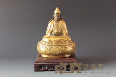 铜鎏金祖师莲叶座像（喀尔喀蒙古风格） 高16