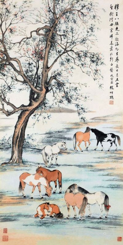 赵叔孺 戊寅（1938）年作 八骏图 镜框