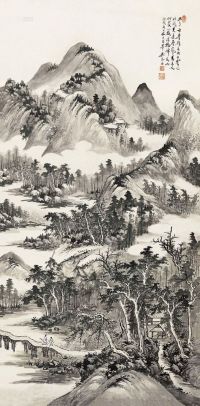 吴琴木 丙戌（1946）年作 半山溪桥 镜片