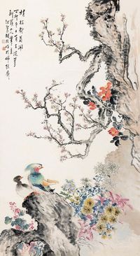 胡汀鹭 丁卯（1927）年作 横枝对菊开 立轴