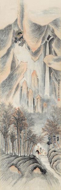 任预 戊子（1888）年作 秋山鸣泉 立轴