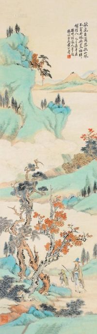 黄山寿 乙巳（1905）年作 秋山行旅 镜框