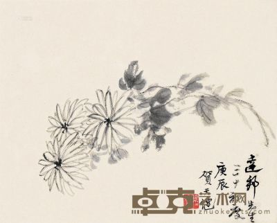 贺天健 庚辰（1940）年作 幽菊图 镜框 <em>16.5×33cm</em>