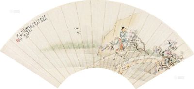 沈心海 庚寅（1890）年作 骑马游春 扇片