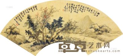 吴榖祥 壬辰（1892）年作 秋江钓艇 镜框 <em>17×51cm</em>