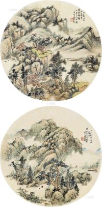 何维朴 乙未（1895）年作 溪山景致 （二件） 团扇片