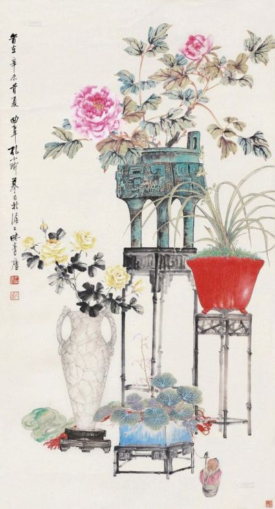孔小瑜 辛未（1931）年作 博古清供 立轴