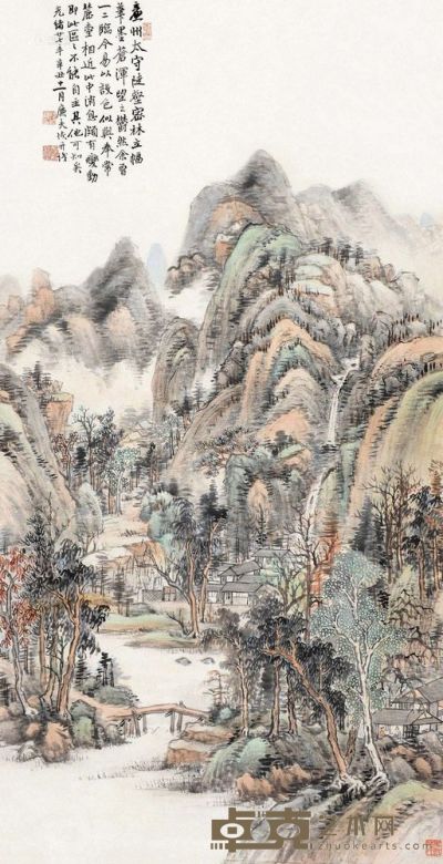 陆恢 辛丑（1901）年作 陡壑密林 立轴 <em>126.5×66cm</em>