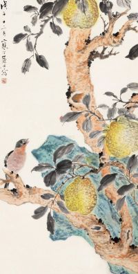 江寒汀 戊子（1948）年作 灵鸟栖枝 立轴