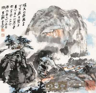 张大千 庚戌(1970)年作 松山云瀑 立轴 <em>67×70cm</em>