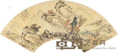 陈墫 乙巳（1845）年作 秋山行旅 扇片 <em>17×52cm</em>