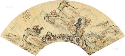 陈墫 乙巳（1845）年作 秋山行旅 扇片