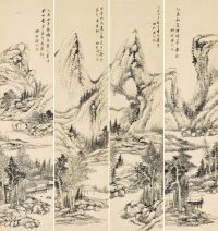 王学浩 乙酉（1825）年作 夏日闲居 （四件） 屏轴