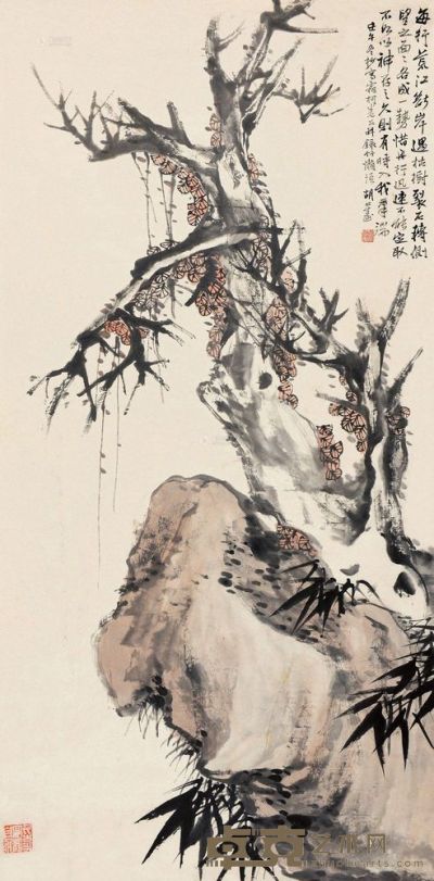 胡公寿 壬午（1882）年作 古木竹石 立轴 <em>134.5×57cm</em>