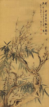 胡奕虹 己酉（1729）年作 梅竹双清 立轴