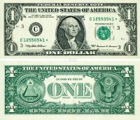 美国一美元补号钞一枚，美国印钞技术先进，极少出现废钞，因此补号钞极少见
