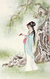 王淑静 逢春侍女 立轴