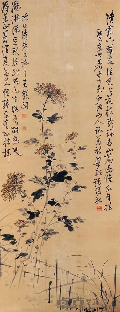 褚健秋 篱下菊 镜片 <em>135×52.5cm</em>