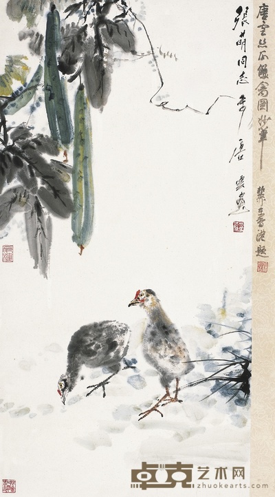 唐云 丝瓜双禽图 91×46.5cm