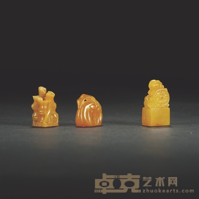 田黄石章三方 1.4×1.3×2.5cm 2×0.8×2cm 1.5×1×3cm 8g 8.1g 4.
